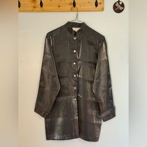 Vintage Mandarin Collar Tunic BRANNAN STUDIO Silver Metallic Lame Shirt Size M